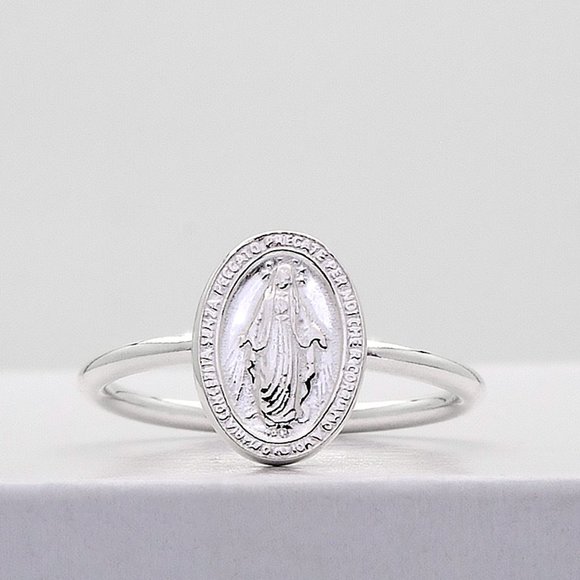 Holy Virgin Mary Miraculous Ring, 925 Sterling Silver Religious Ring Stamped 925 - Picture 3 of 9